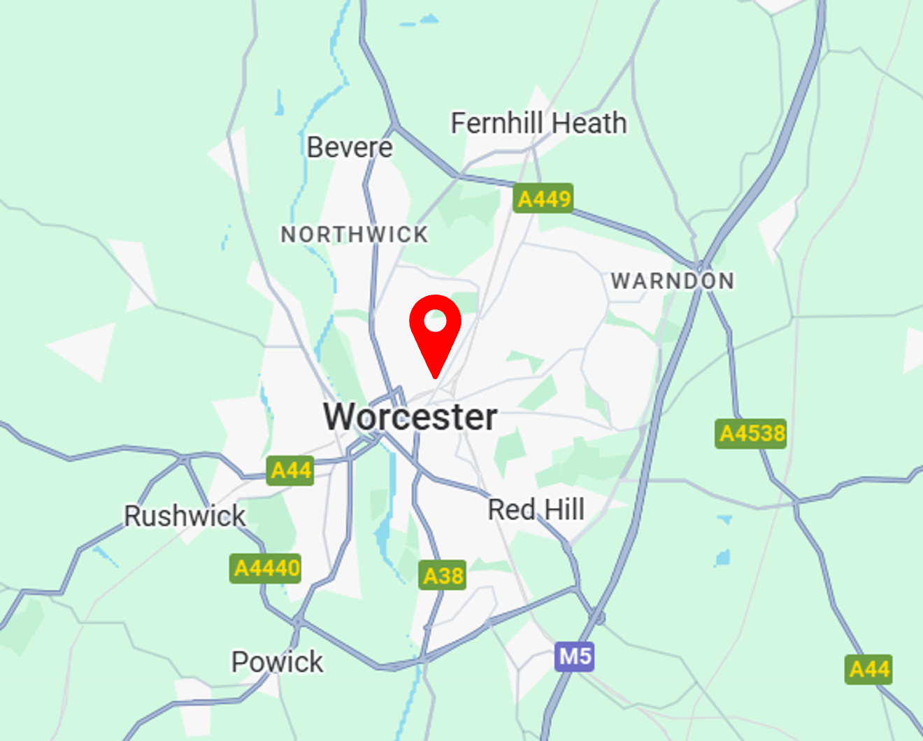 Map of Worcester, UK showing ARMA-TECH Electronics location